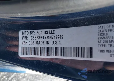 2021 Ram 1500 Big Horn 4X4 5'7 Box from USA, damaged, VIN 1C6SRFFT7MN717949